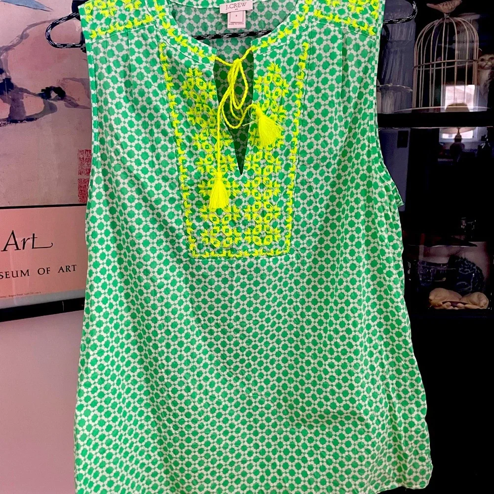 J. Crew Green and Yellow Patterned Blouse